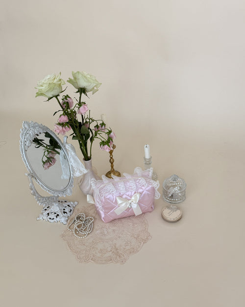 Zarina Light Pink Quilted Satin Makeup Bag