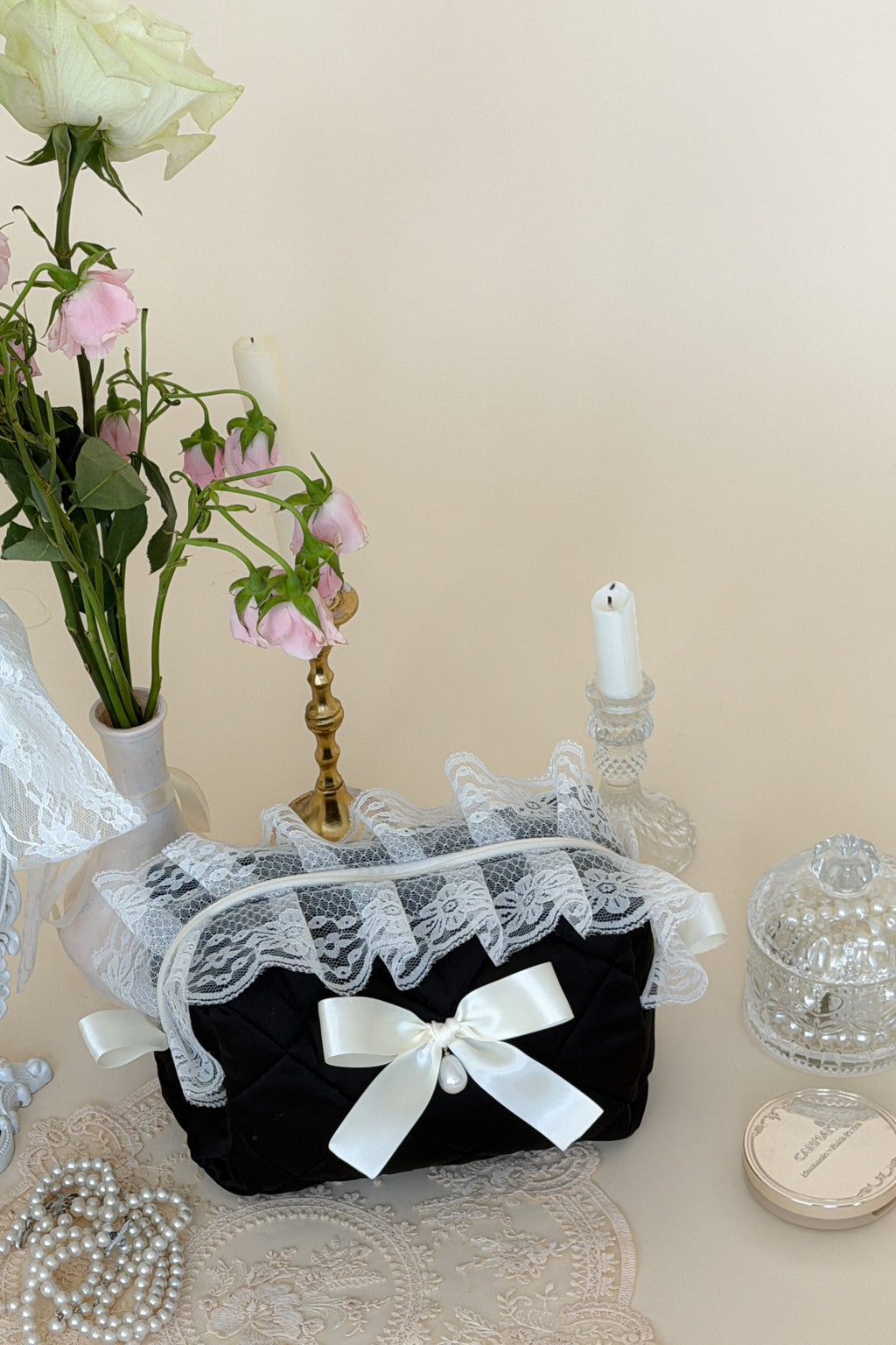 Zarina Quilted Satin Makeup Bag