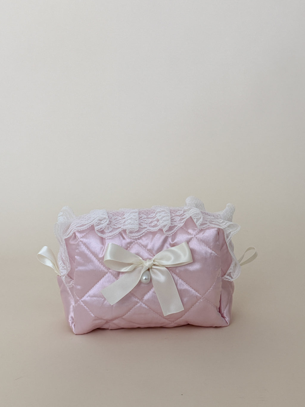 Zarina Light Pink Quilted Satin Makeup Bag