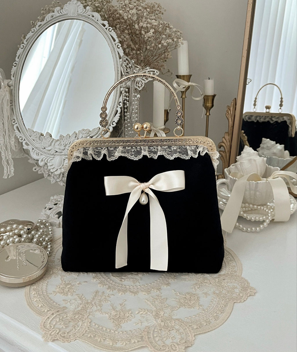 Black Velvet Celestine Clasp Bag