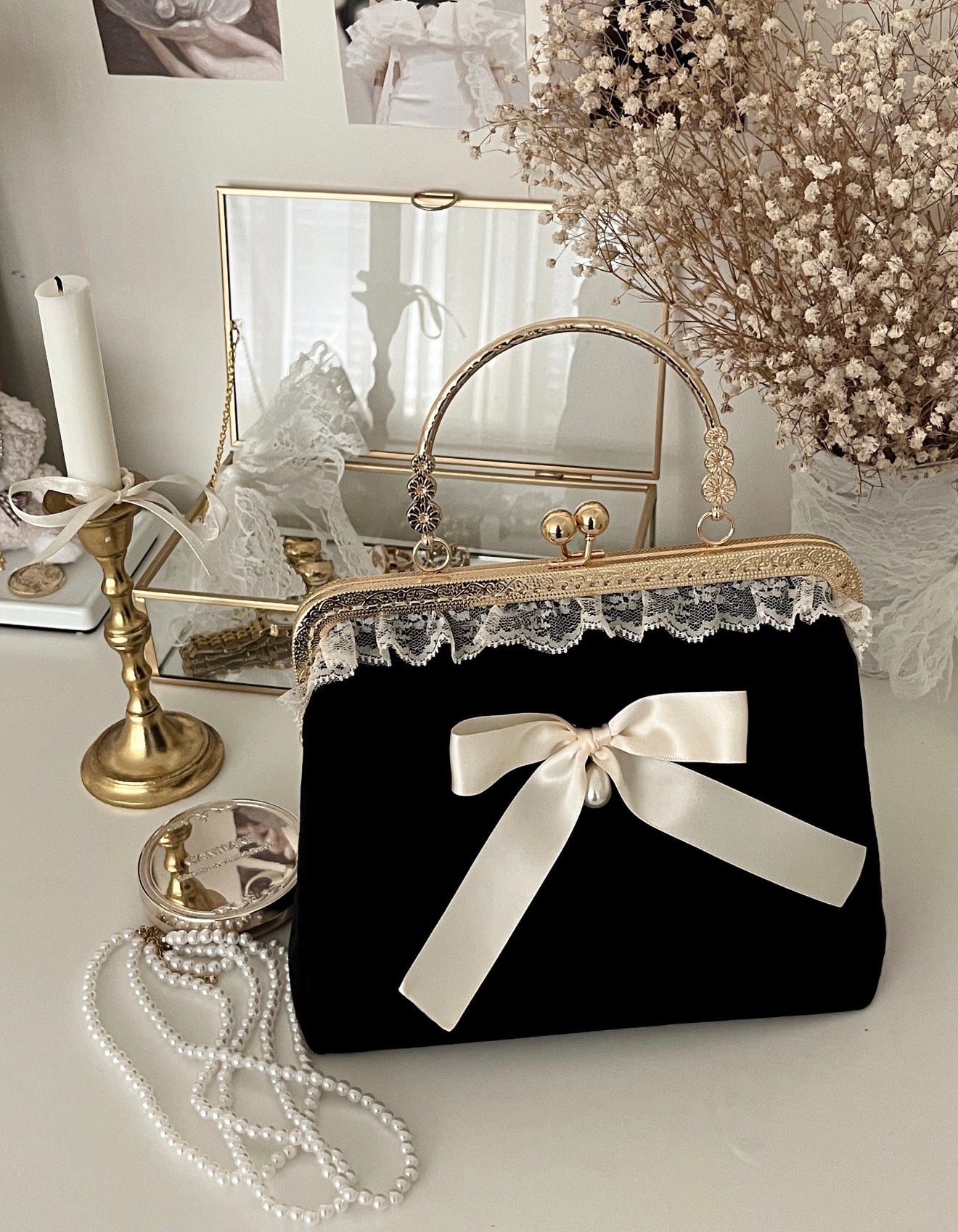Black Velvet Celestine Clasp Bag